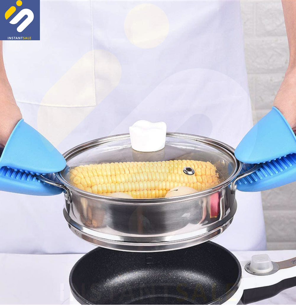 2 Pcs Silicone Heat Resistant Gloves Clips - Non-Stick Anti-Slip Pot Bowl Holder for Cooking and Baking