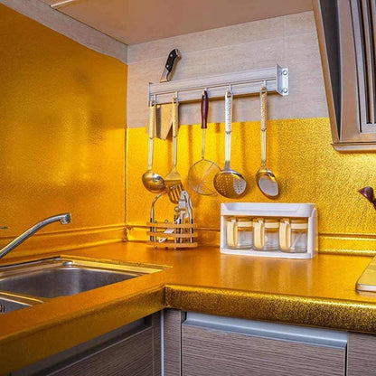 InstantSale Golden Foil Kitchen Wallpaper Stickers Self-Adhesive