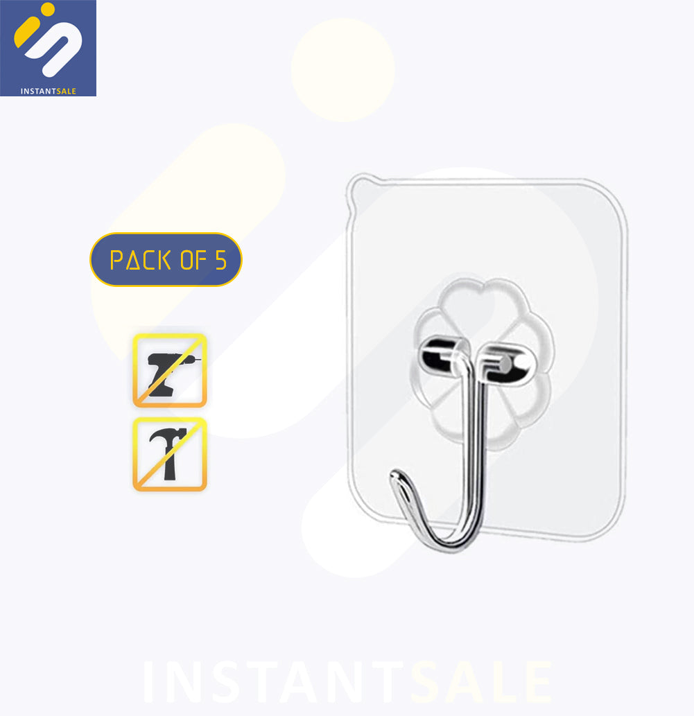 Pack of 5 Wall Hooks, Hanging Hook, Waterproof, Oil Proof, Organizer, Storage, Self Adhesive Hooks, Sticker, Tape InstantSale