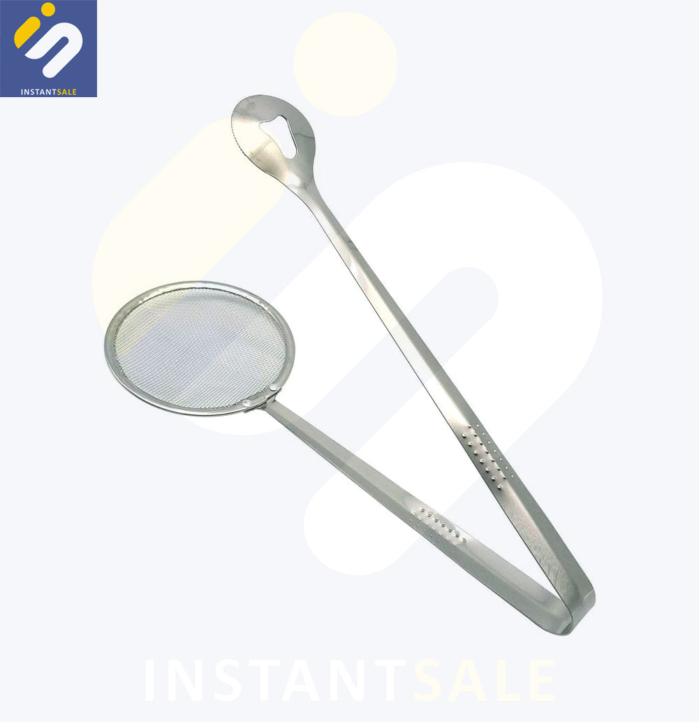 INSTANTSALE  | Multi functional Stainless Steel Filter Spoon With Clip and Oil Refrain Filter Frying BBQ Spoon Kitchen InstantSale