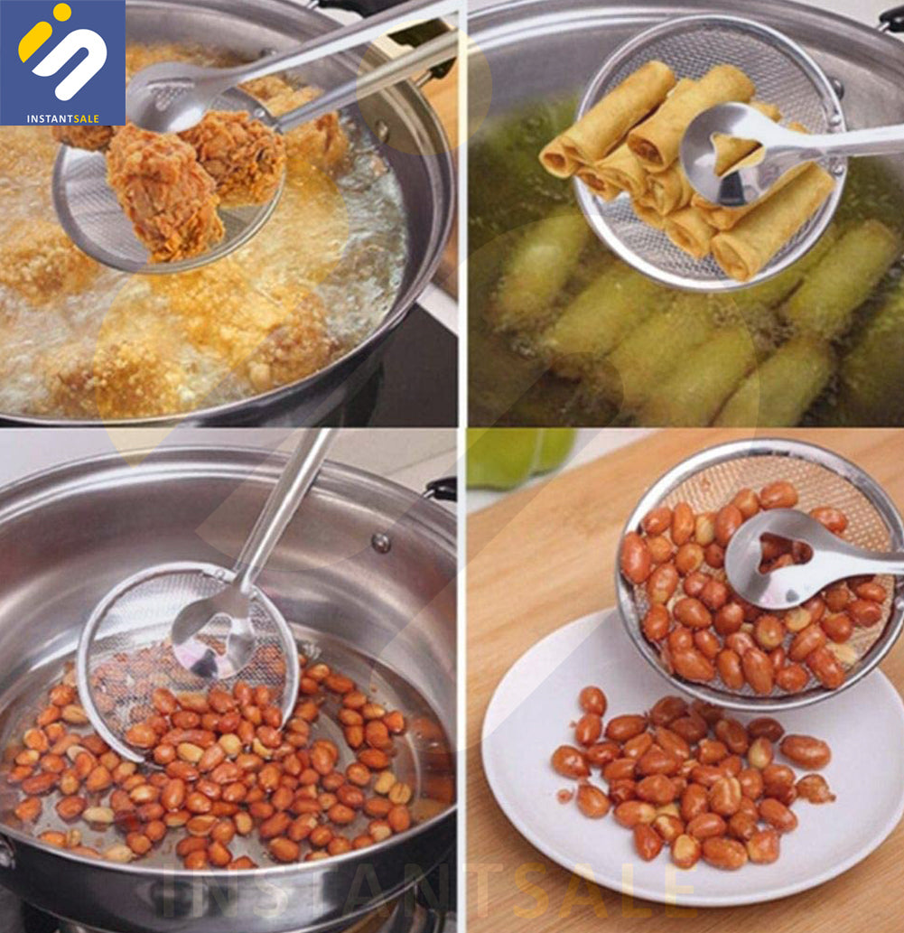 INSTANTSALE  | Multi functional Stainless Steel Filter Spoon With Clip and Oil Refrain Filter Frying BBQ Spoon Kitchen InstantSale