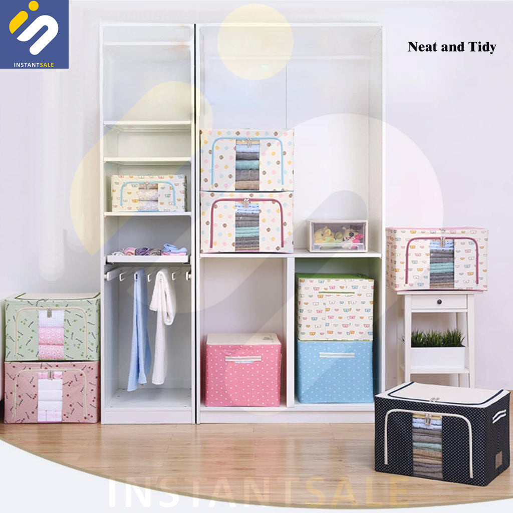 66L Storage Waterproof Clothes Storage Container Wardrobet Steel Frame Storage Box Oxford Cloth Storage Box InstantSale