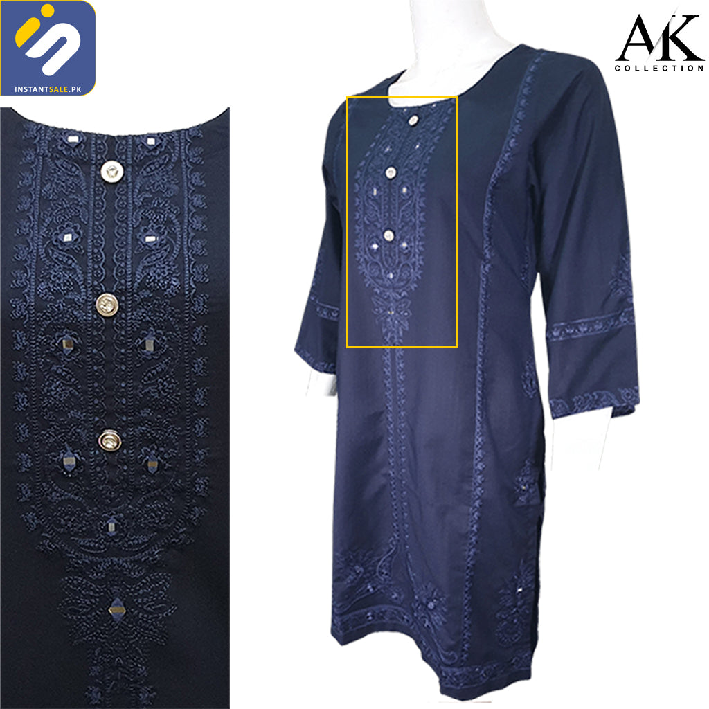 Viscous Khadar Fabric Embroidered Stitched Shirt Kurti, Mirror Embroidery, IS252a AK Collection