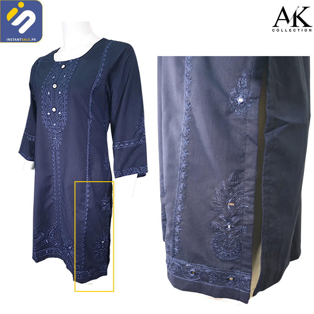 Viscous Khadar Fabric Embroidered Stitched Shirt Kurti, Mirror Embroidery, IS252a AK Collection