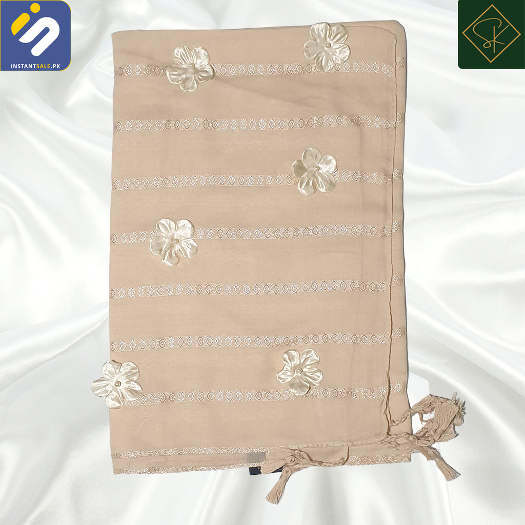 InstantSale SK IMPORTED FANCY FLOWERS VISCOSE HIJAB, STALLER DUPATTA, SCARF PAKISTAN CREAM