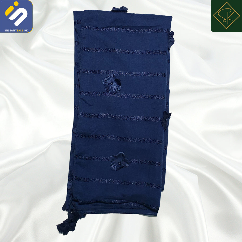 InstantSale SK IMPORTED FANCY FLOWERS VISCOSE HIJAB, STALLER DUPATTA, SCARF PAKISTAN NAVY BLUE