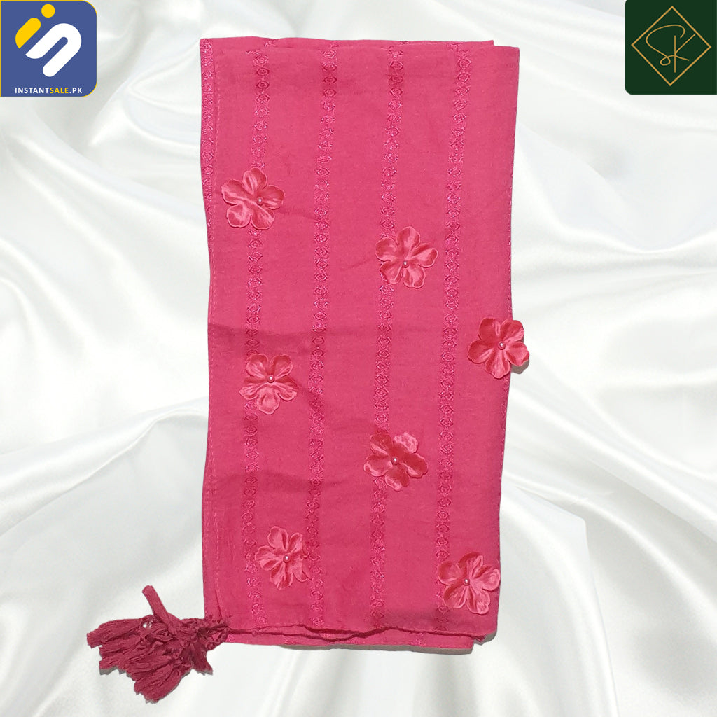 InstantSale SK IMPORTED FANCY FLOWERS VISCOSE HIJAB, STALLER DUPATTA, SCARF PAKISTAN PINK