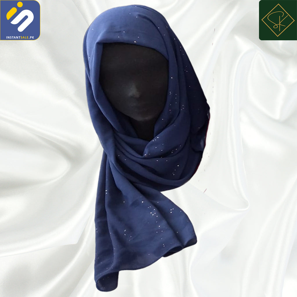 InstantSale.pk SK IMPORTED FANCY GLITTERING CHIFFON SCARF, HIJAB, STALLER, DUPATTA, SCARVES  navy blue