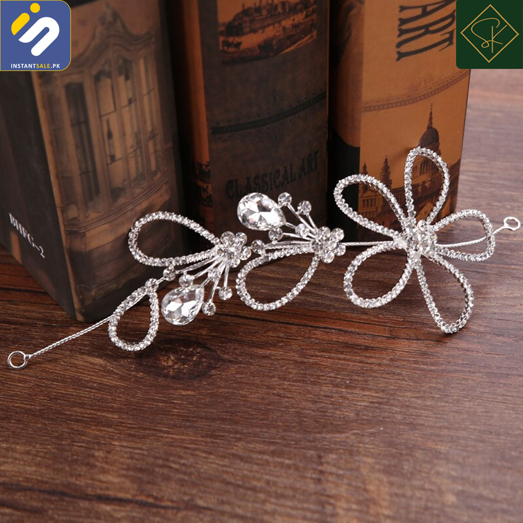 InstantSale.pk | SK Imported Crown Wedding Hair Trendy Silver Color Flower Rhinestone Crystal Wedding Headband Hairpins Bridal Tiara Women Hair Jewelry Wedding Hair Accessories