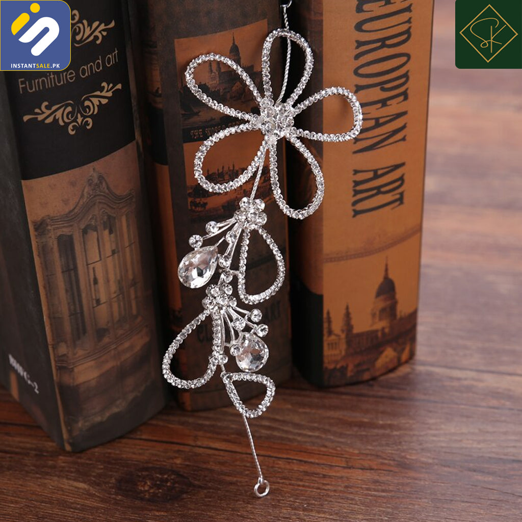 InstantSale.pk | SK Imported Crown Wedding Hair Trendy Silver Color Flower Rhinestone Crystal Wedding Headband Hairpins Bridal Tiara Women Hair Jewelry Wedding Hair Accessories