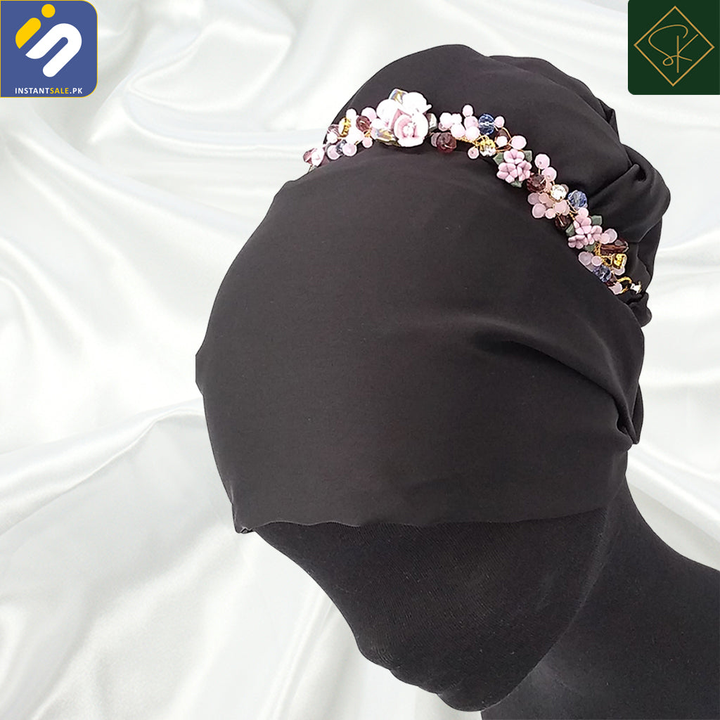 inSTANTSALE.PK SK Imported Elegant Bridal Wedding Hair Crystal Pearl Multicolor Flowers Girl Hijab Headband Ribbon Headpiece Hair Jewelry Accessories