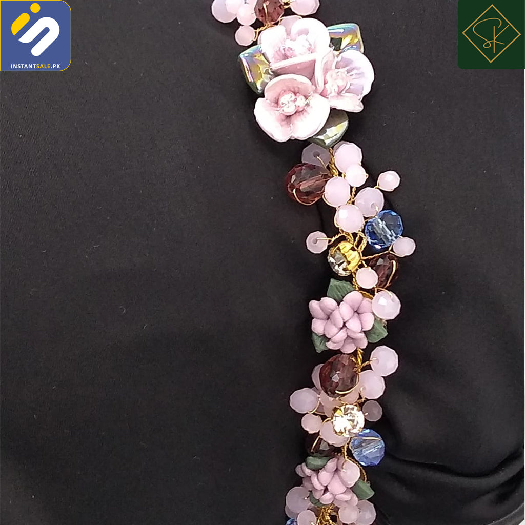 inSTANTSALE.PK SK Imported Elegant Bridal Wedding Hair Crystal Pearl Multicolor Flowers Girl Hijab Headband Ribbon Headpiece Hair Jewelry Accessories