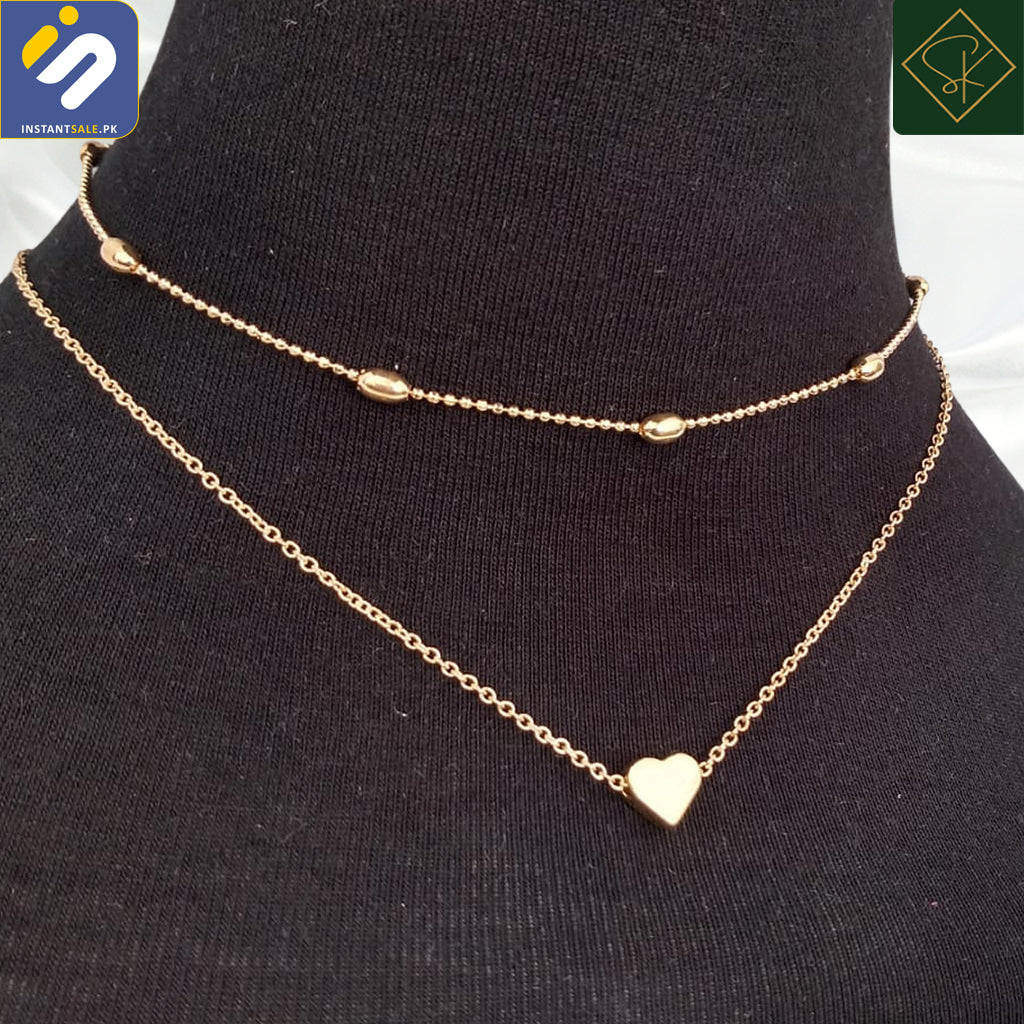 InstantSale | SK Imported Golden Layered Choker Necklace Delicate Bar Pendant Necklace Gold Heart Double Chain Jewellry for Women, J303, Pakistan