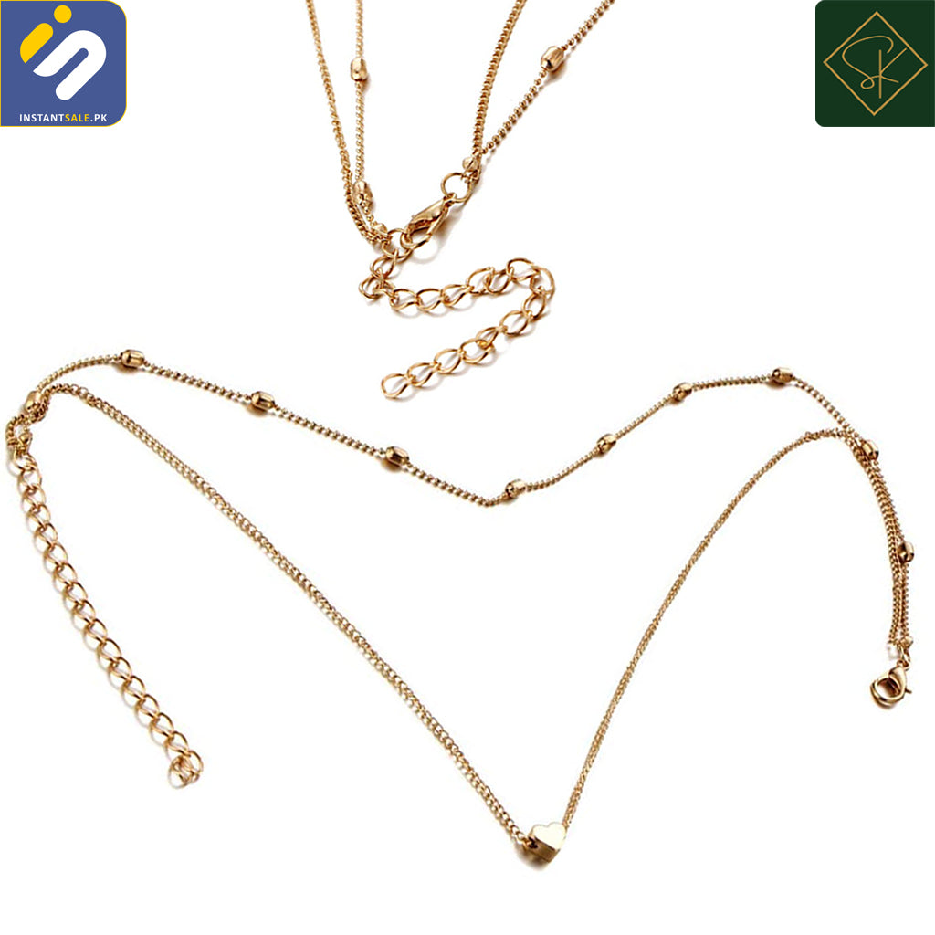 InstantSale | SK Imported Golden Layered Choker Necklace Delicate Bar Pendant Necklace Gold Heart Double Chain Jewellry for Women, J303, Pakistan