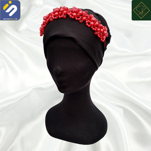 InstantSale.pk | SK Imported Red Elegant Bridal Wedding Hair Accessories Crystal Pearl Flower Girl Hijab Headband Ribbon Headpiece Hair Jewelry Accessories