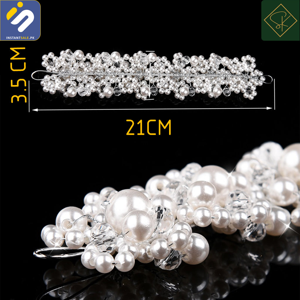 SK Imported White Elegant Bridal Wedding Hair Accessories Crystal Pearl Flower Girl Hijab Headband Ribbon Headpiece Hair Jewelry Accessories