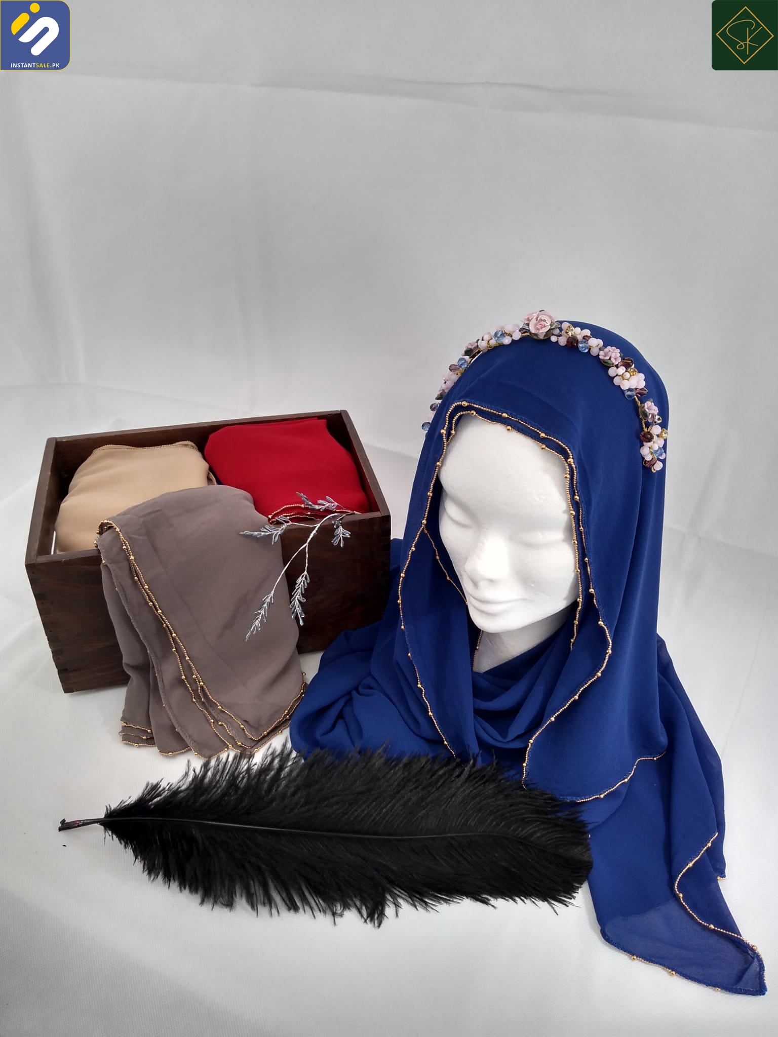 SK IMPORTED POLYESTER PEARL BORDER PLAIN DESIGN SCARF, HIJAB, STALLER, DUPATTA, SCARVES, SK106 SK